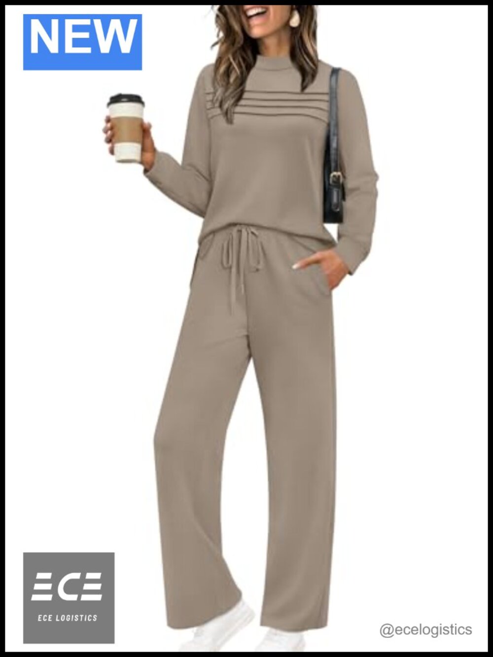 Two Piece Set Wide Leg Crop Pants Long Sleeve Lounge Travel Outfit